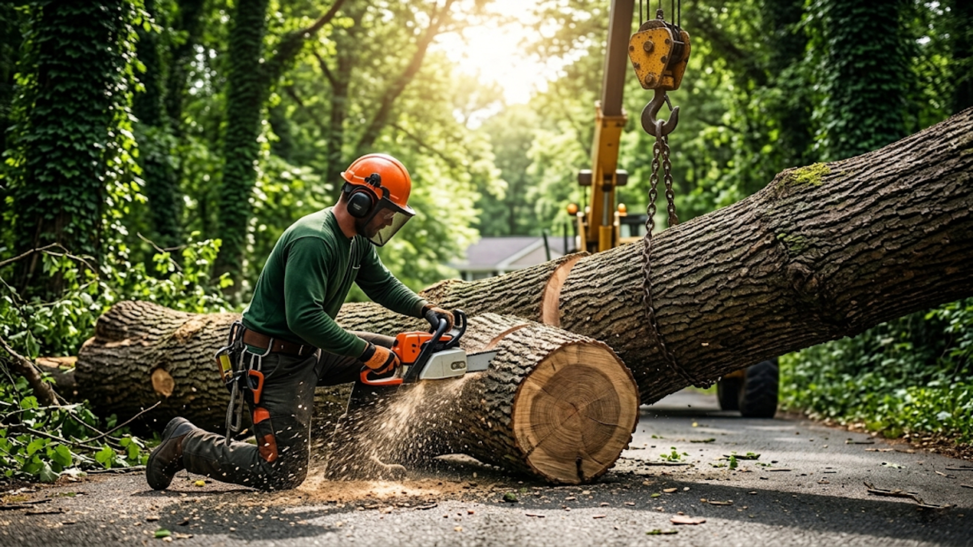 Fallen tree removal after a storm